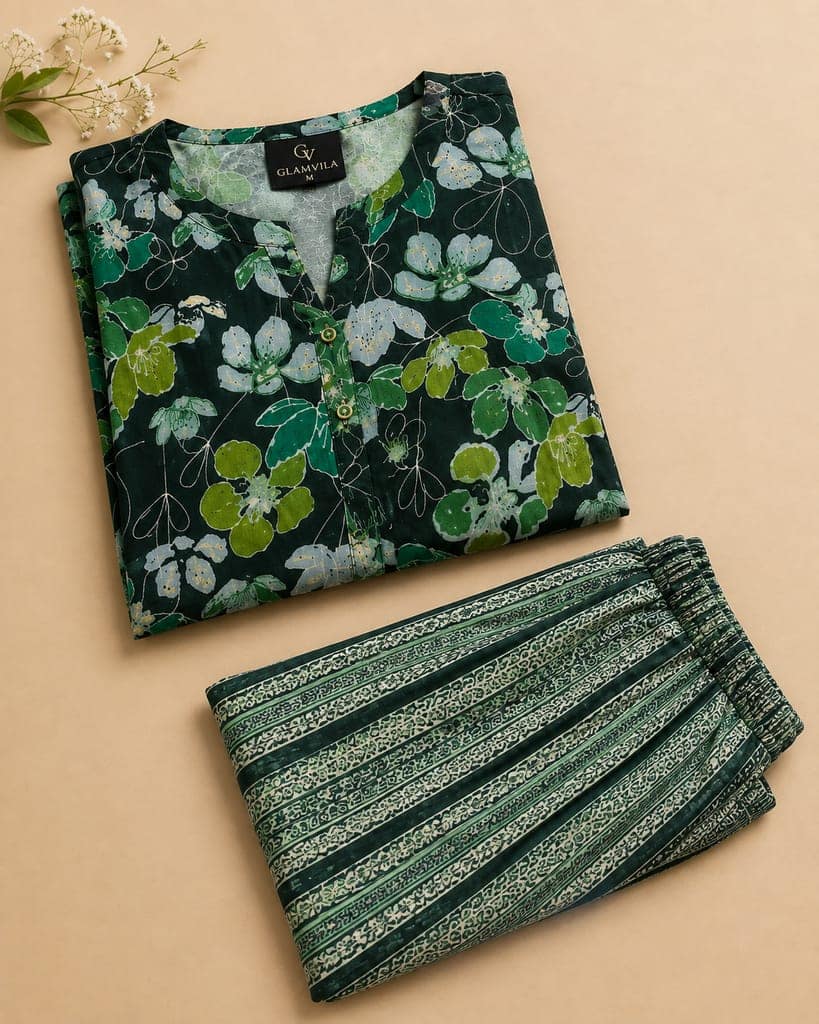 Glamvila Sage Blossom Kurti Palazzo Set view 4