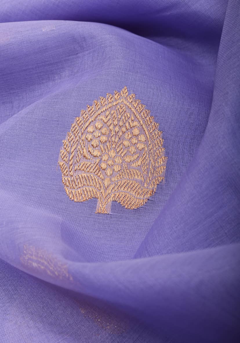 Lavender and Red Pure Organza Saree - Gorgeous Banarasi Kora Silk Saree with Sona Rupa Kadhuwa motifs | SILK MARK CERTIFIED view 4