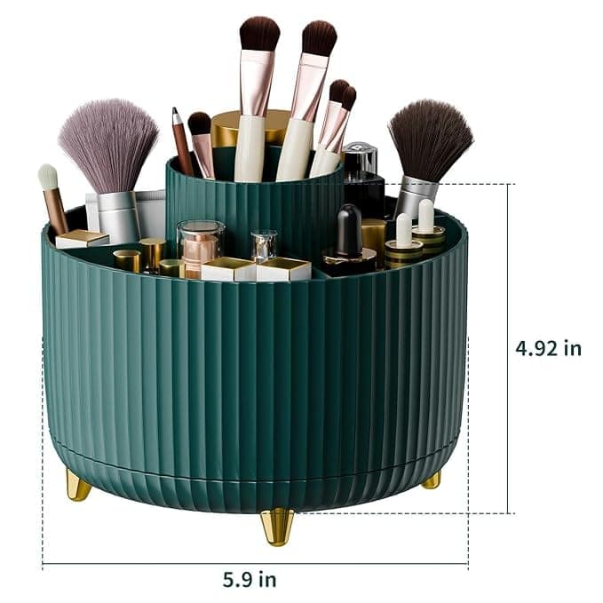 360° Rotating Makeup Brush Holder Cosmetics Organizer, Makeup Organizers Countertop (Green) view 2