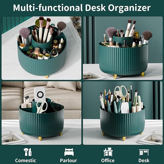 360° Rotating Makeup Brush Holder Cosmetics Organizer, Makeup Organizers Countertop (Green) view 3