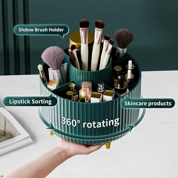 360° Rotating Makeup Brush Holder Cosmetics Organizer, Makeup Organizers Countertop (Green) view 4