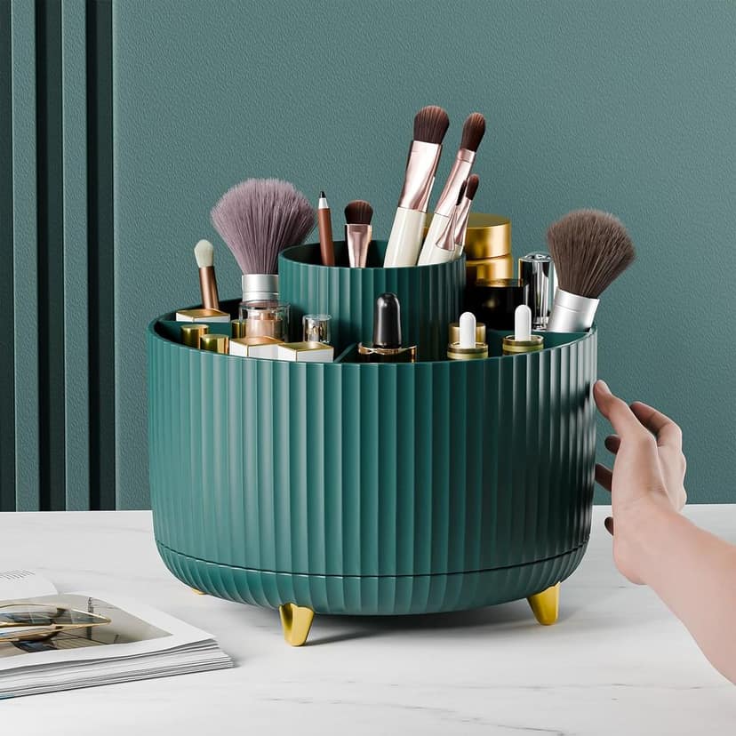 360° Rotating Makeup Brush Holder Cosmetics Organizer, Makeup Organizers Countertop (Green) view 6