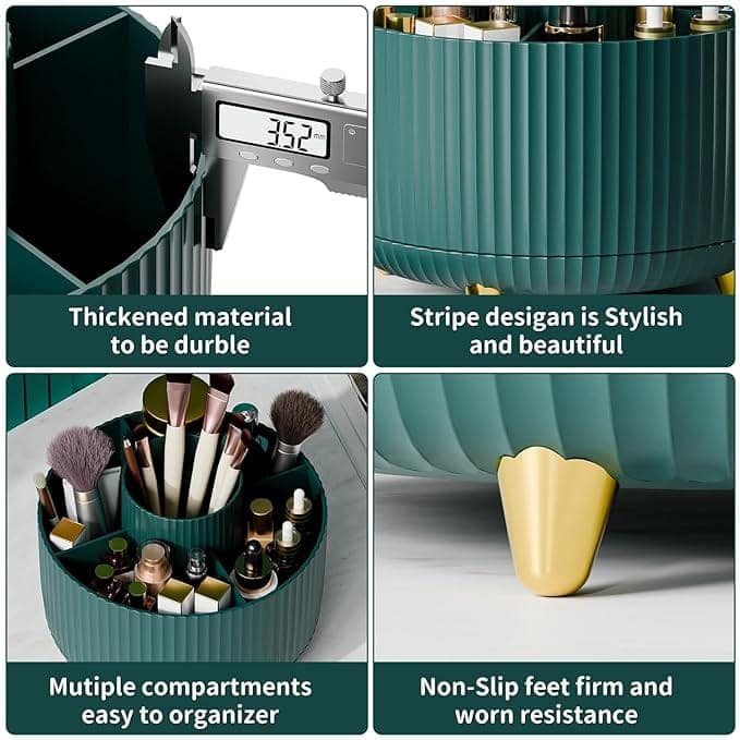360° Rotating Makeup Brush Holder Cosmetics Organizer, Makeup Organizers Countertop (Green) view 7