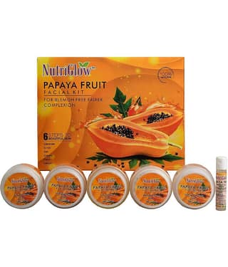 NutriGlow Papaya Fruit Facial Kit for Men, Women for Glowing Skin with Papaya & Lemon Extract for Blemish Free, Dark Spot, 250gm + 10ml