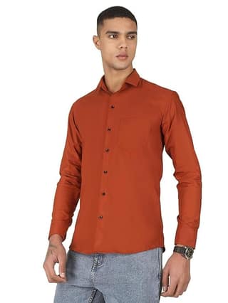 Men's Solid Rust Orange Full Sleeve Formal Cotton Shirt