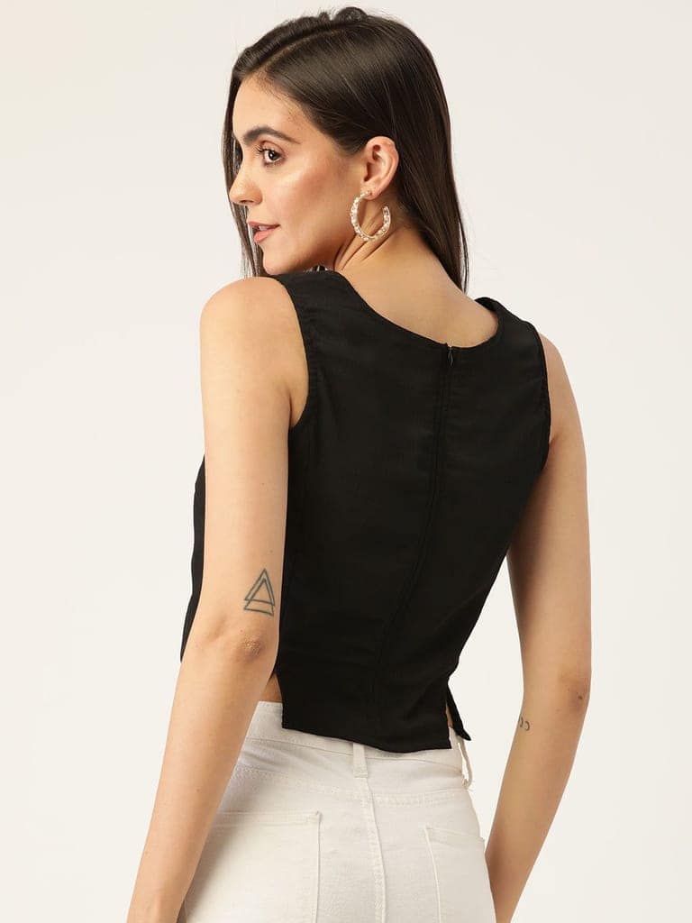 Women Black Solid Crop Top view 4