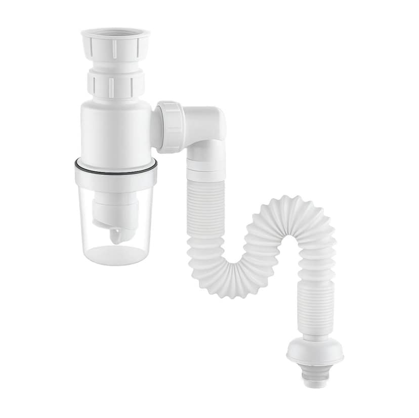 Flexible Kitchen Sink Pipe with Cup Trap (White)