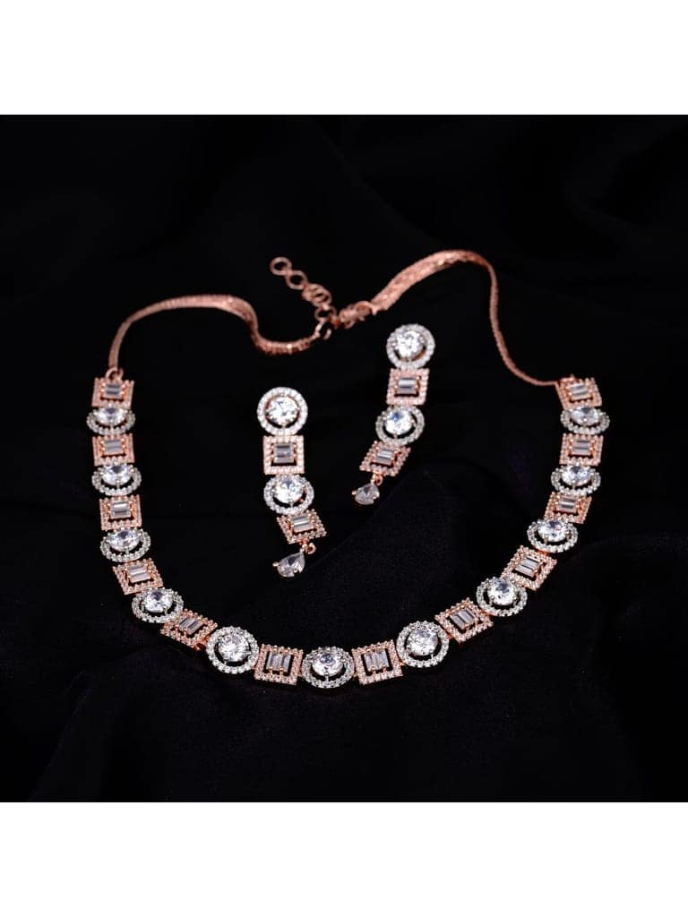 Beautiful light necklace set matching earrings, rose gold plated view 2