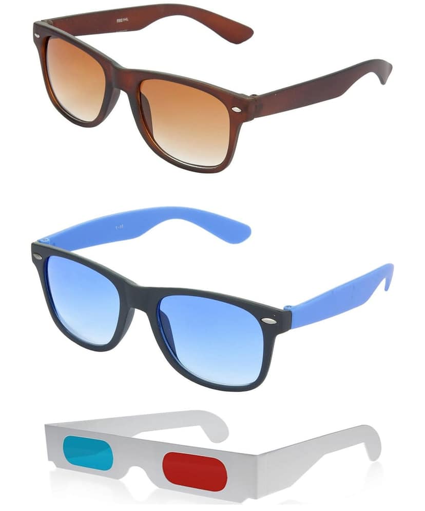 HRINKAR Rectangular Stylish Sunglasses For Men And Women (Brown And Grey Lens | Brown And Black Frame - HCMB416) With Free Paper 3D Glass