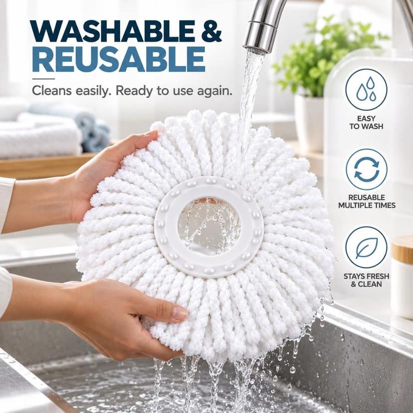 Novita 360° Spin Mop Replacement Refill | Extra-Wide 38cm Polyester Microfiber Mop Head | 16cm Ring | 115g Mop Refill | Super-Absorbent & Washable | White view 3