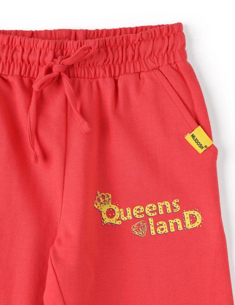 Girls Capri Pants Cotton French Terry Hibiscus Red Queen’s Land view 3