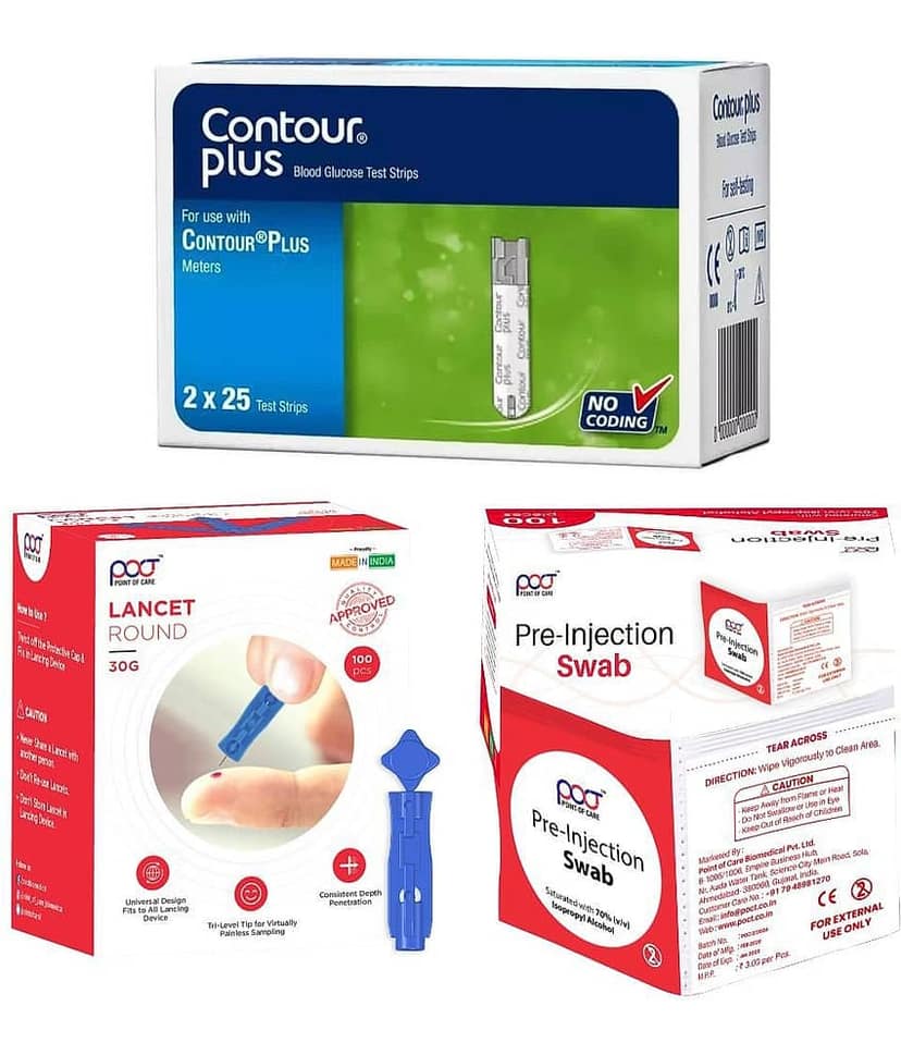 Contour Plus 100 Lancet, 100 Swab 100 Test Strips