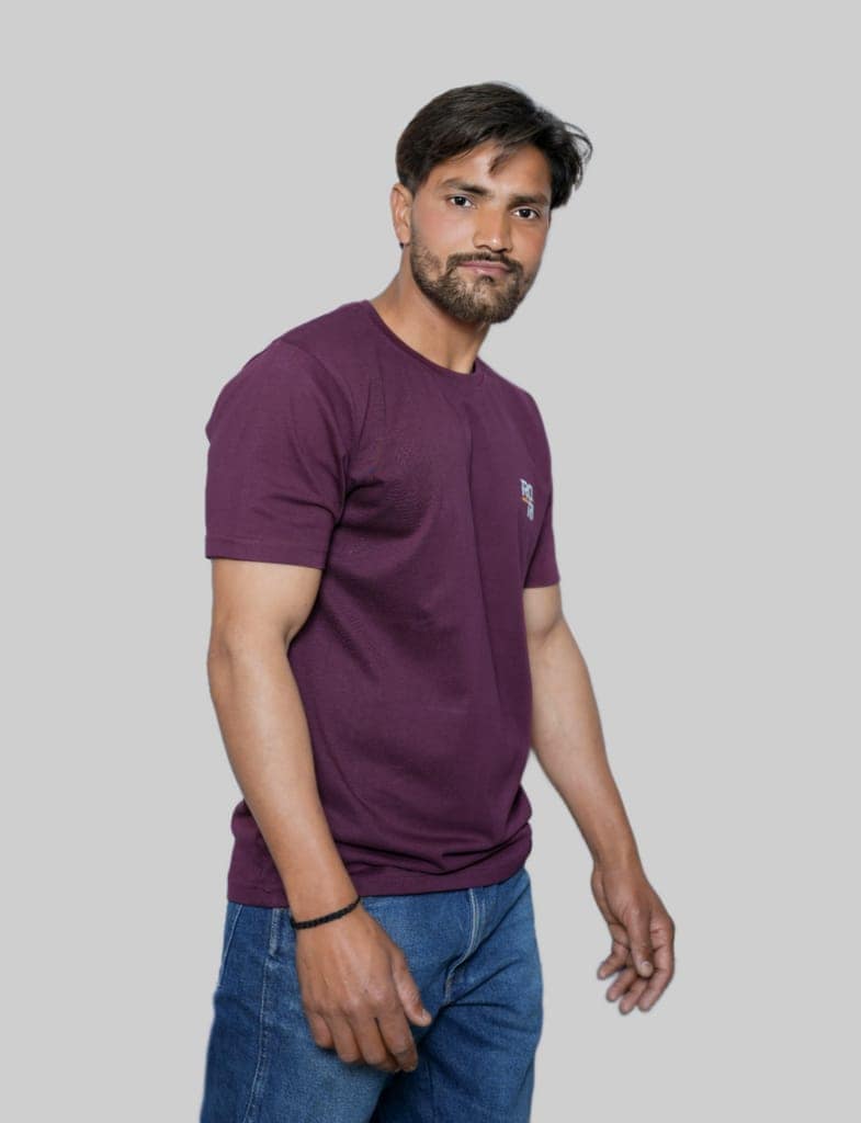 Premium Cotton Men's Classic Series Round Neck Half Sleeve T-Shirt by Rori | Solid Color | Made in India view 4