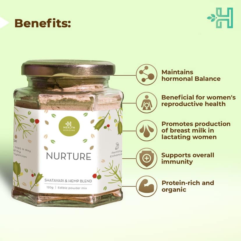 Health Horizons Shatavari and Hemp Blend | Hormonal Balance and Fertility Support | Vegan, Keto-Friendly, Gluten-Free, Soy-free | Omega 3 and 6 | No Cholesterol | Powder for Reproductive Health (120 gm) view 2