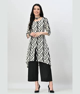 OTIRA Rayon Printed Kurti With Palazzo Women's Stitched Salwar Suit - Black ( Pack of 1 )