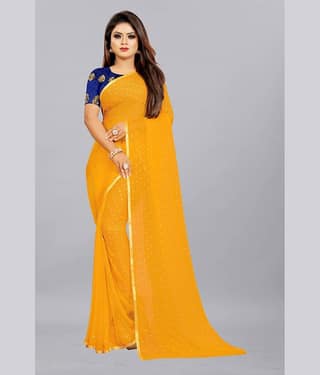 Rhey Chiffon Printed Saree With Unstitched Blouse Piece ( Yellow )
