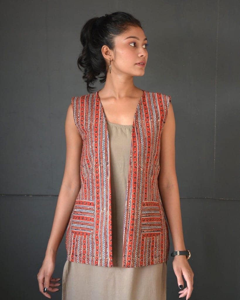 Red Regina Handcrafted Reversible Cotton Jacket For Women view 5