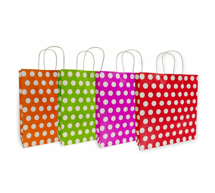 Polka Dot Printed Paper Gift Bag Combo, Ideal For Kids Birthday Party, Wedding Party, Office Party, Christmas Party & Festive Holiday Party (Size: 9.4x8.3x3 inch) - Set of 48