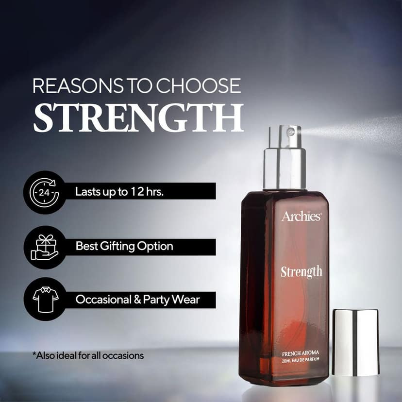 ARCHIES STRENGTH Eau De luxury Parfume for Men | 20 ml | French Aroma | Woody Aromatic | Premium & Long Lasting EDP Fragrance Scent (20% High Concentration Perfume) view 4