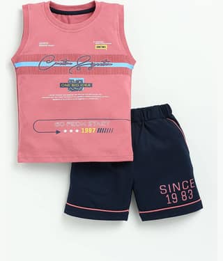CUTOPIES Pack of 1 Boys Cotton T-Shirt & Shorts Set ( Rose Gold )