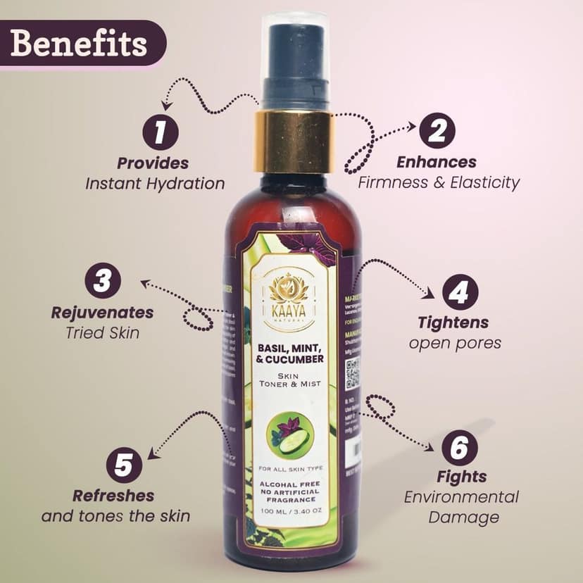 Kaaya Natural Basil, Cucumber & Mint Toner & Mist 100ML Bottle (BUY 1 GET 1 FREE) view 3