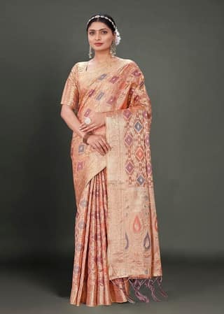 Woven Organza Saree in Peach