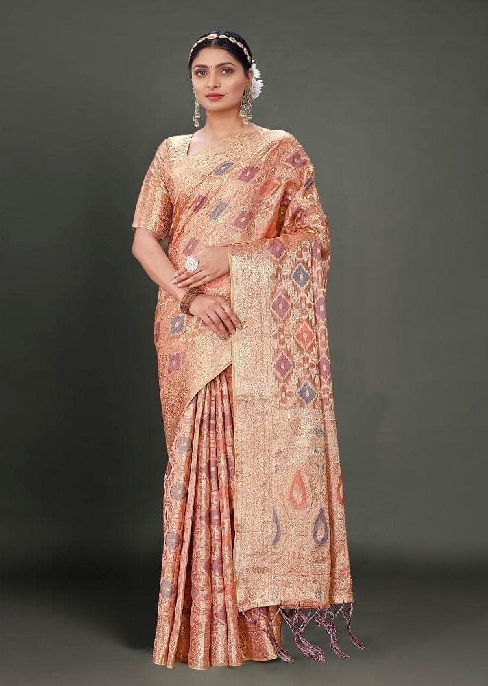 Woven Organza Saree in Peach
