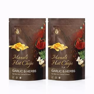 Manali Hot Chips Organic Potato Wafers Garlic & Herbs Flavor 55g | Farm Fresh Thin & Crunchy Crispy Snack | No Palm Oil(Pack of 2)