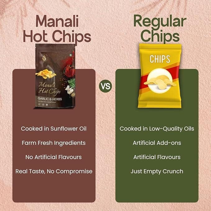Manali Hot Chips Organic Potato Wafers Garlic & Herbs Flavor 55g | Farm Fresh Thin & Crunchy Crispy Snack | No Palm Oil(Pack of 2) view 4