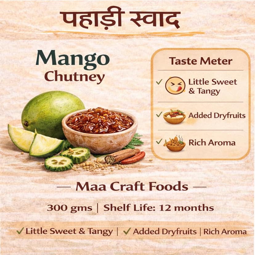 Maa Craft Authentic Himachali Mango Chutney, Spicy and Sour, No Artificial Preservatives, 300 gm view 6