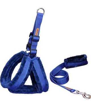 Petshop7 Premium Qualtiy Fur Padded Nylon Dog Harness & Leash 1.25 inch -Large (Chest Size - 29-35inch)-Blue
