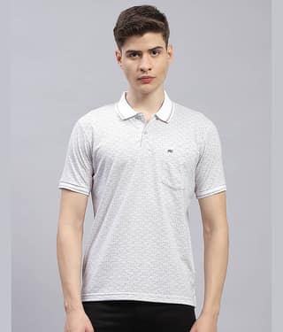 Monte Carlo Pack of 1 Cotton Blend Regular Fit Printed Half Sleeves Men's Polo T Shirt ( White )