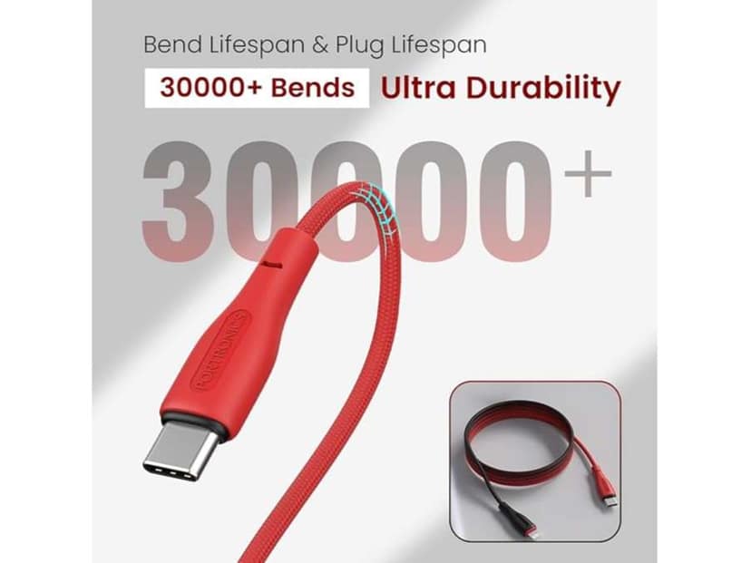 Portronics HUE X - Type C To 8 Pin 20W 1M, Black+Red 20W Max Output, Premium Braided Cable, Type C to 8Pin Cable - Balck-Red view 4