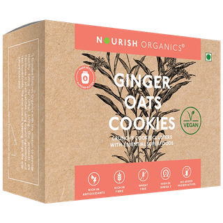 Nourish Organics Ginger Oats Cookies - Vegan, Rich In Antioxidants, Fibre & Omega 3, 120 g