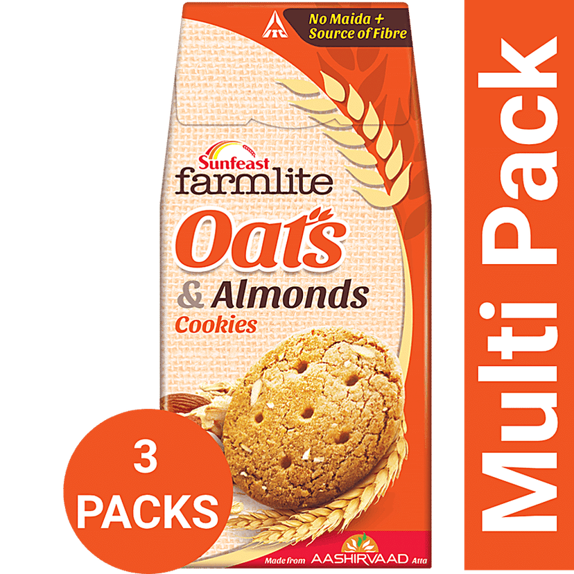 Sunfeast Farmlite Biscuit - Oats & Almonds, 3x150 g (Multipack)