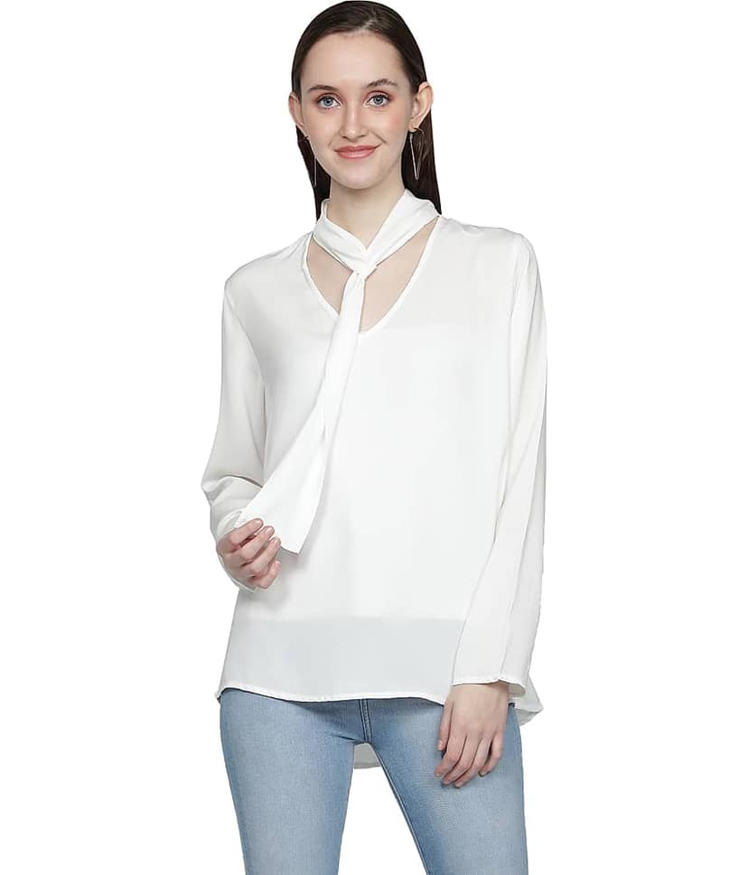 NUEVOSDAMAS Women's Polyester Asymmetrical Top ( White ) view 2