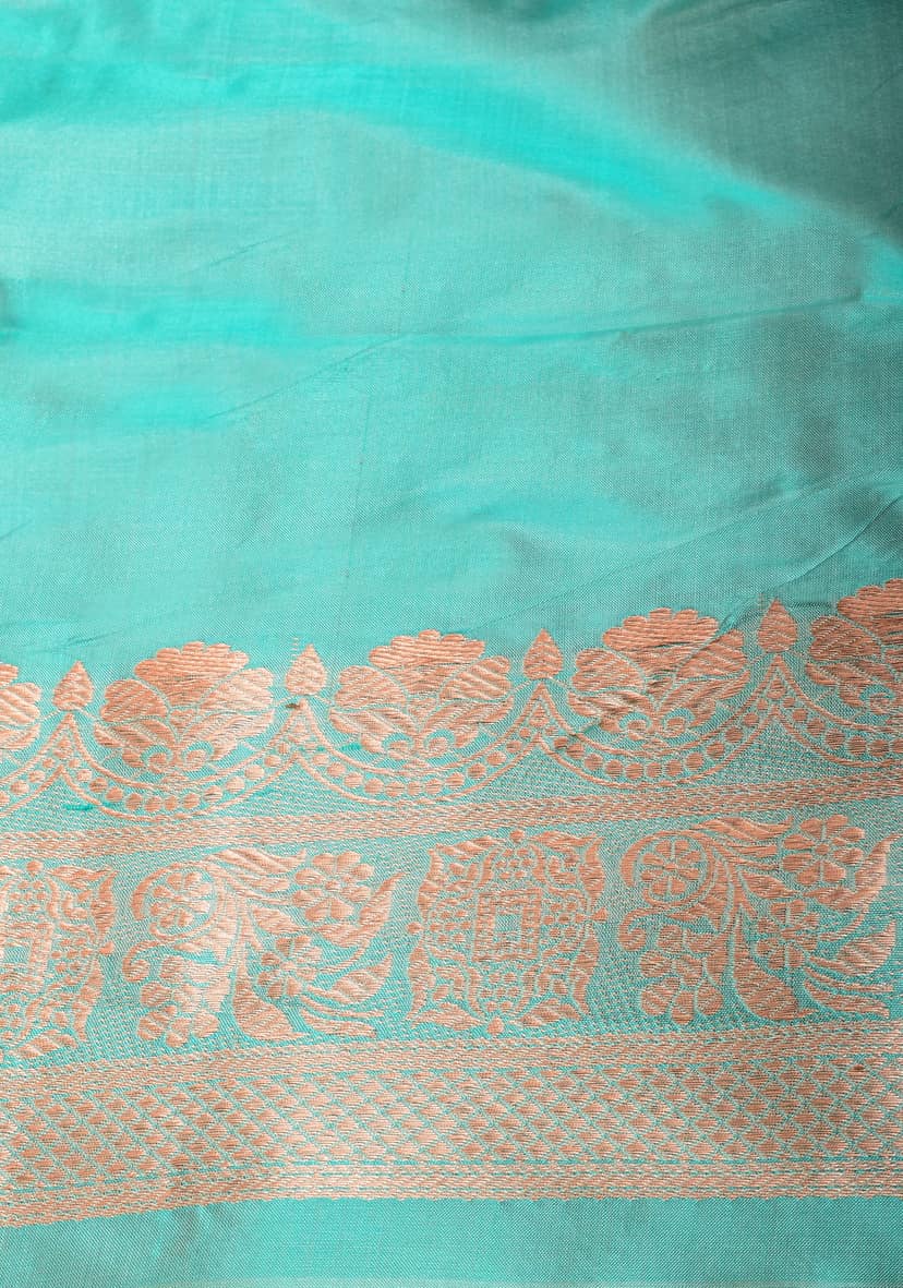 Pastel Multicolor Banarasi Katan Silk Saree with zari stripes and floral border | SILK MARK CERTIFIED view 7