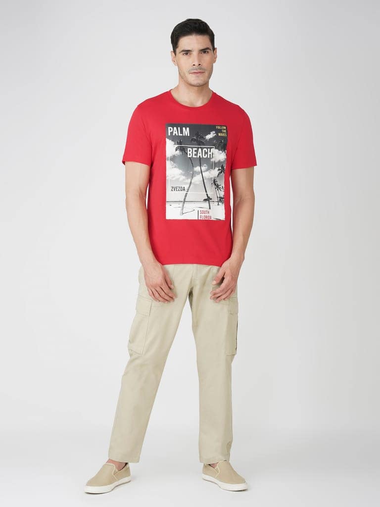Men’s Breathable Cotton Graphic Tee for Casual Wear-Red view 5