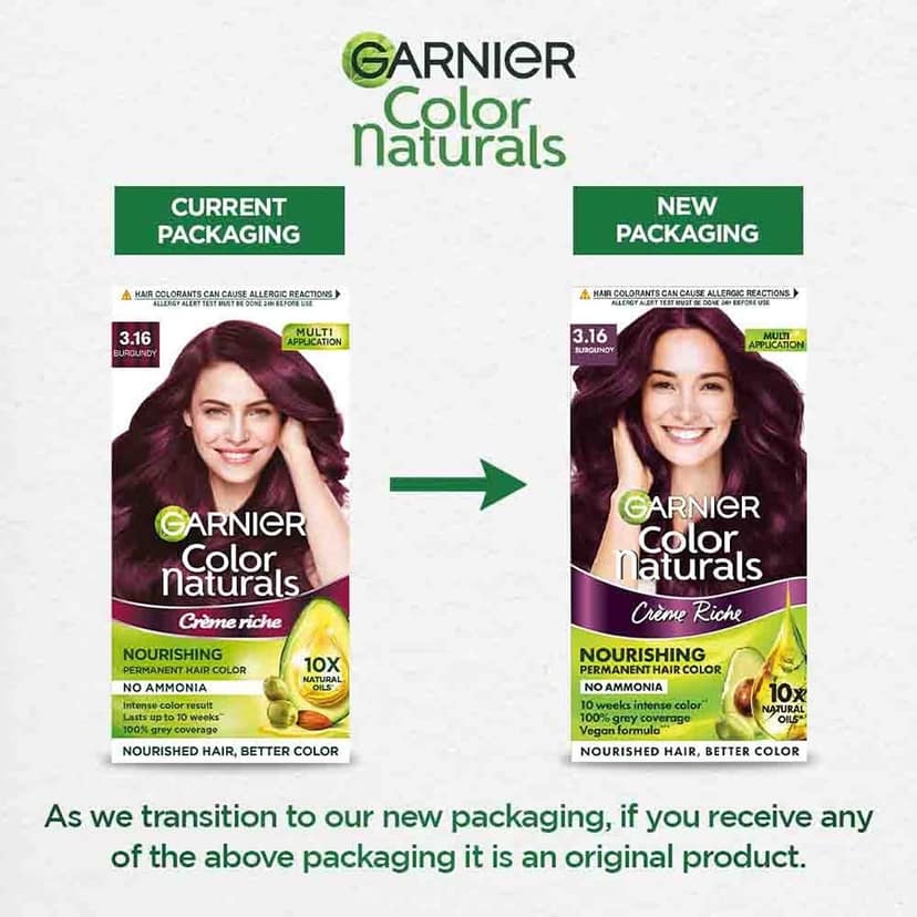 Garnier, Hair Colouring Creme, Long-Lasting Colour, Smoothness & Shine, Color Naturals, Shade: 3.16 Burgundy, 70Ml + 60G view 2