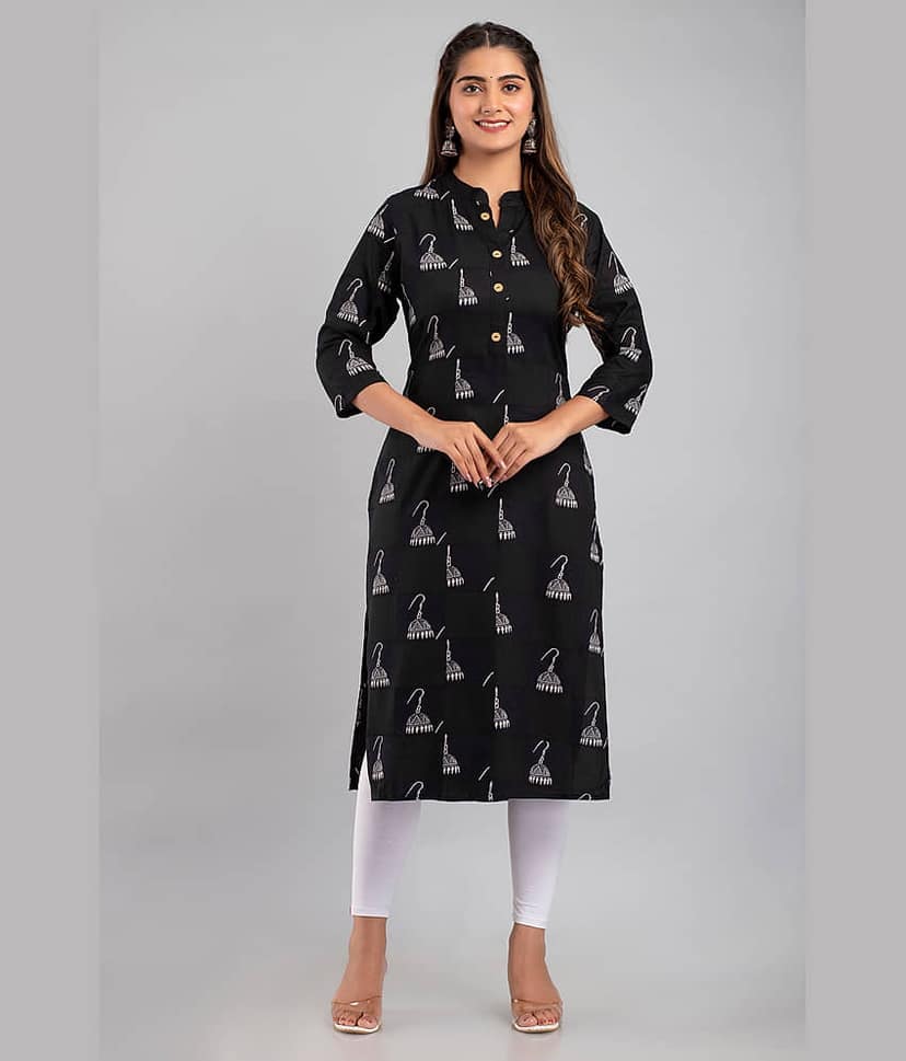 MAUKA - Black Rayon Women's Straight Kurti ( Pack of 1 )