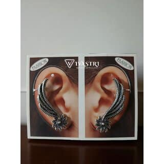 Vivastri Floral Leaf Oxidised Silver Alloy Cuff Earrings for Women & Girls-VIVA2800ERG