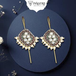 Vivastri Enamelled Polki Kundan Gold Plated Pearl Alloy Ear cuff,Cuff Earrings for Women & Girls - VIVA2811ERG
