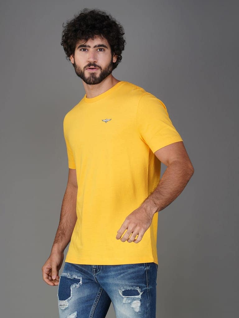 Men's Casual Cotton Jersey Tee-European Fit Yellow view 3