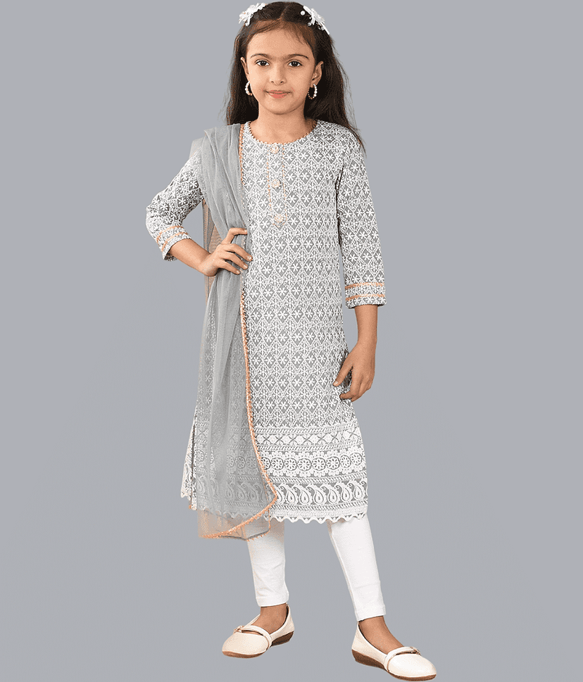 HLGARMENTS Girls Cotton Kurti Legging Set ( Pack of 1 , Gray )