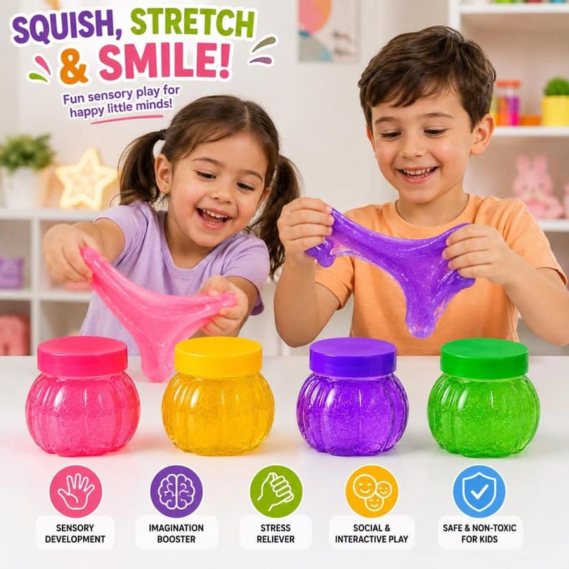 Mini Slime Jars Set of 4 Glitter Sensory Play Toy for Kids view 5