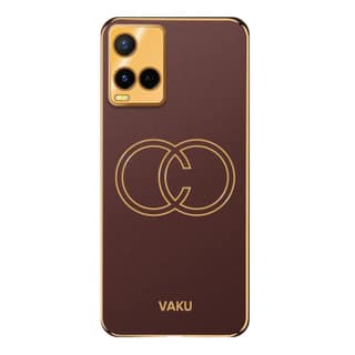 Vaku Luxos Skylar Back Cover Case for Vivo Y21 / Y21T / Y21e / Y33s with Leather Pattern Design Gold Electroplated Soft TPU Cover, Shockproof Protective Case - Brown