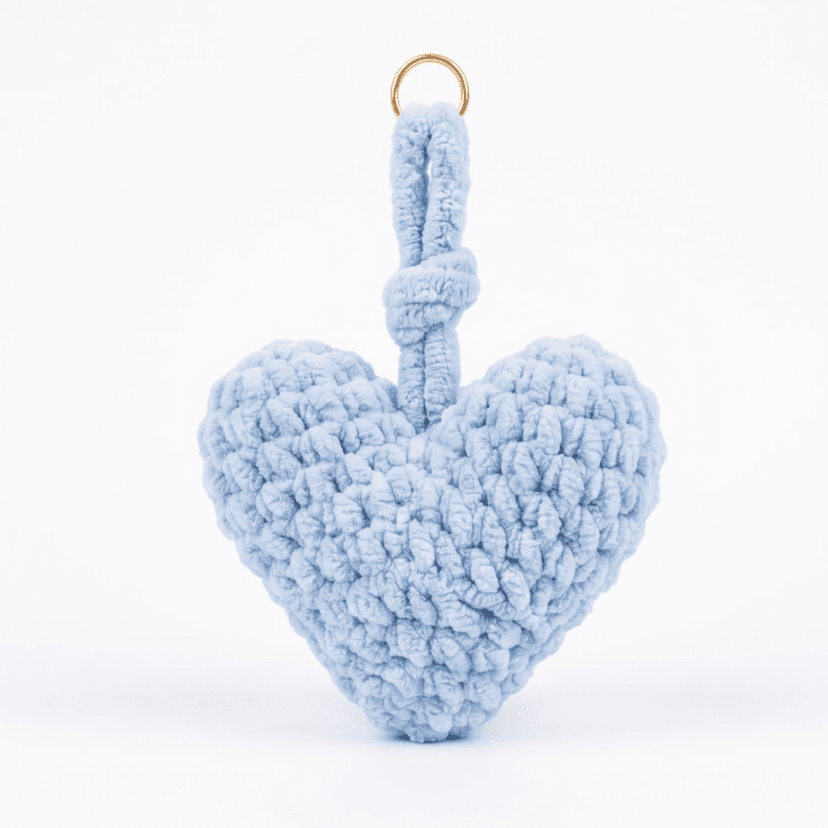 Handcrafted Crochet Heart Ornament - Light Blue view 2