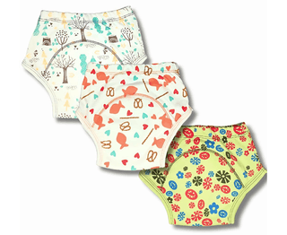 Kindermum Cotton Padded Underwear/Potty Training Pants - Semi Waterproof, Pull-up Cotton Underwear - Pack of 3 Fish Tree Blocks Combo