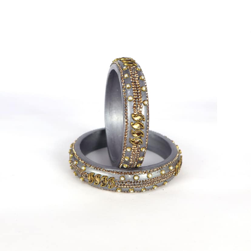 FHS jaipuri Design Beautiful Lac Bangles - Gray (piece 2) view 3
