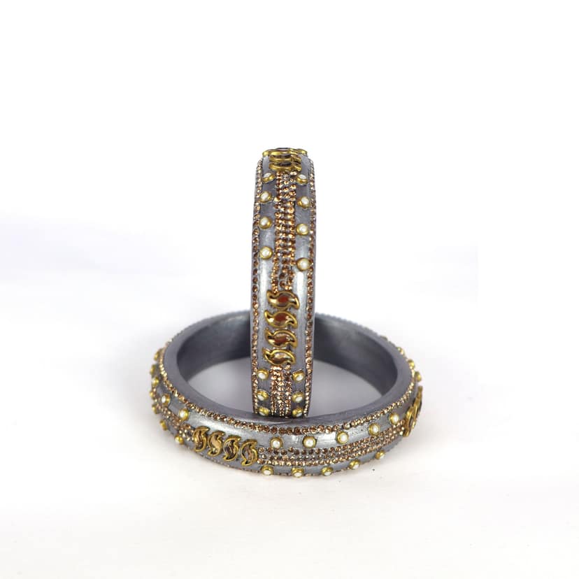 FHS jaipuri Design Beautiful Lac Bangles - Gray (piece 2) view 4
